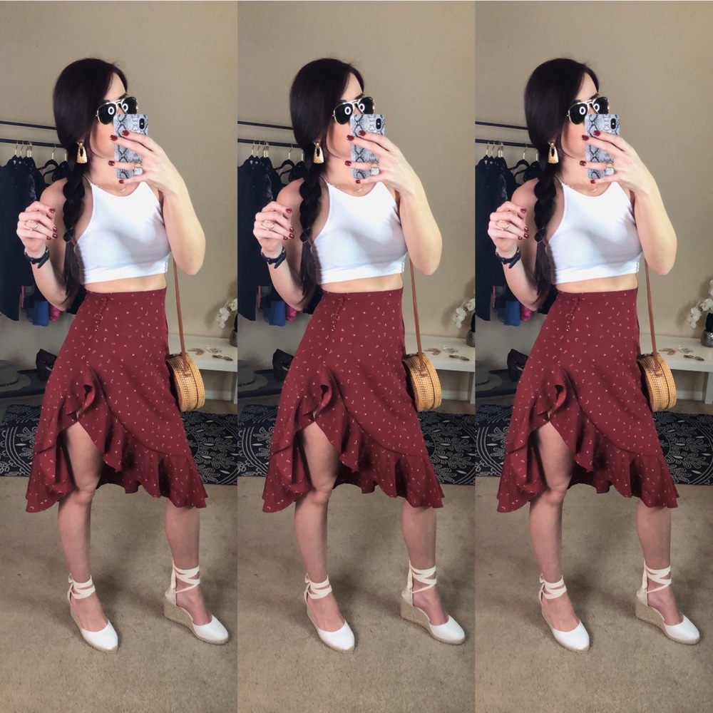 Red Ruffle Midi Skirt